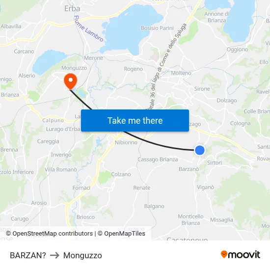 Barzan to Monguzzo map