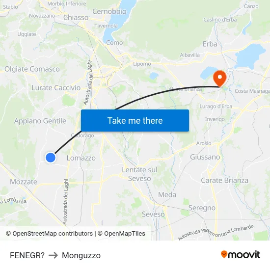 Fenegro to Monguzzo map