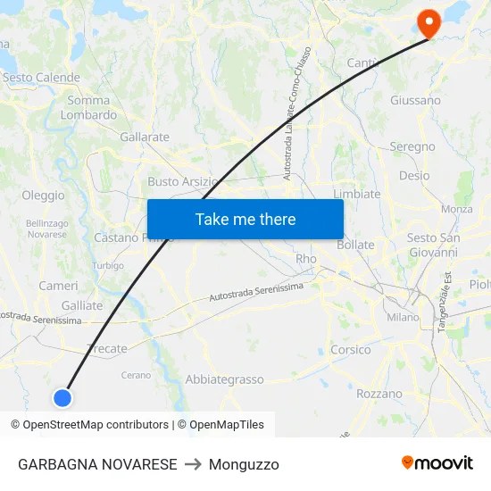 Garbagna Novarese to Monguzzo map