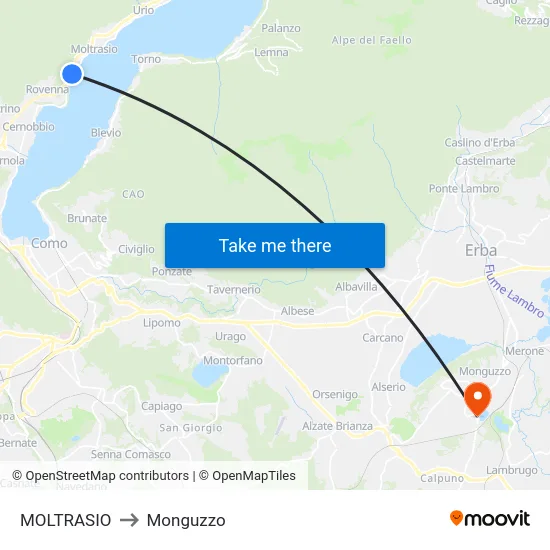 Moltrasio to Monguzzo map