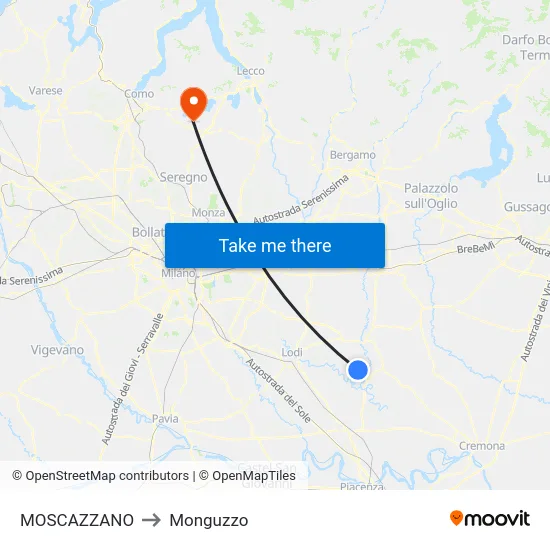 Moscazzano to Monguzzo map