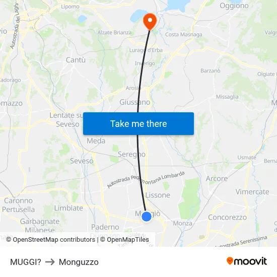 Muggiò to Monguzzo map