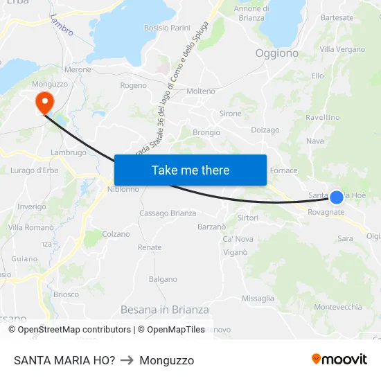 Santa Maria Ho? to Monguzzo map