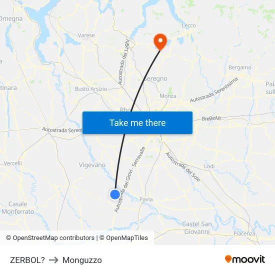 Zerbol to Monguzzo map