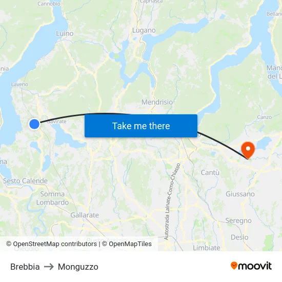 Brebbia to Monguzzo map