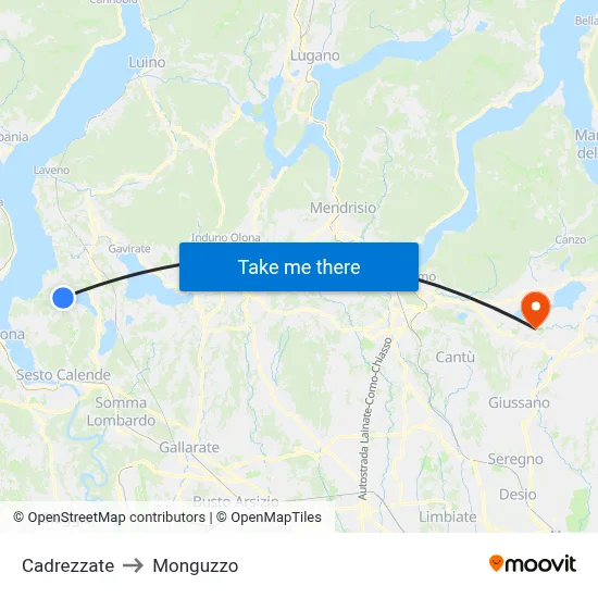 Cadrezzate to Monguzzo map