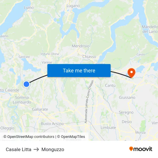 Casale Litta to Monguzzo map