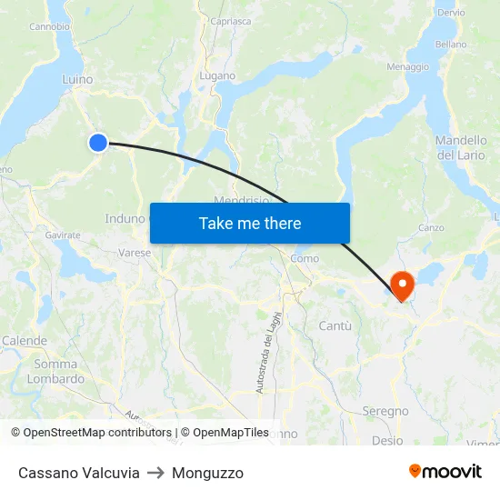 Cassano Valcuvia to Monguzzo map