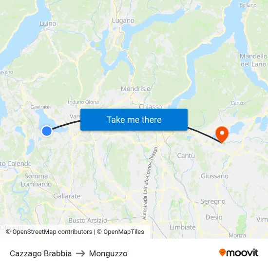 Cazzago Brabbia to Monguzzo map