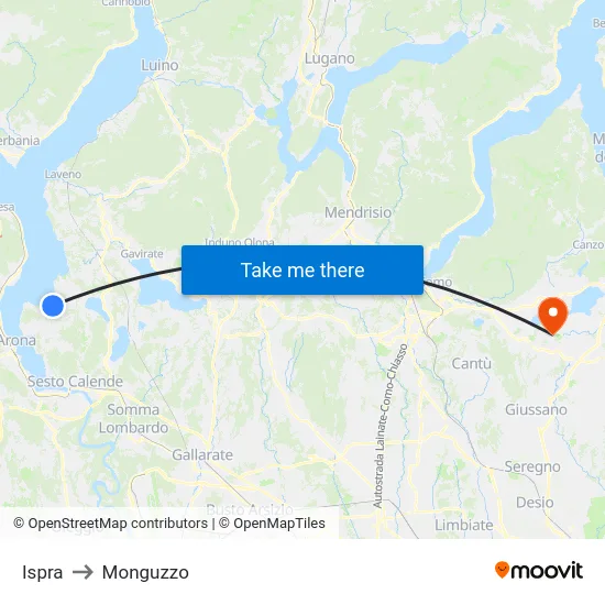 Ispra to Monguzzo map