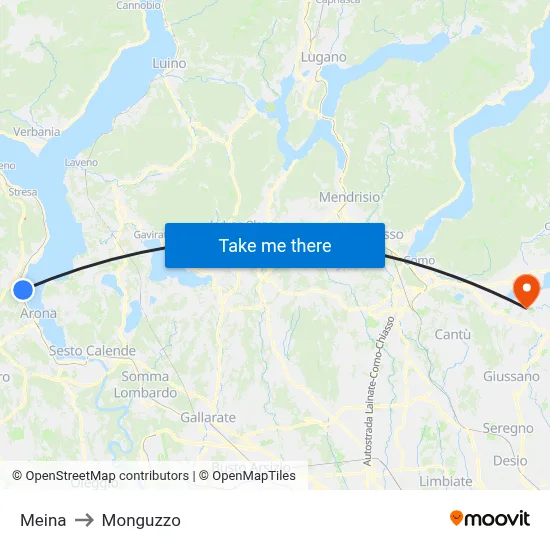 Meina to Monguzzo map