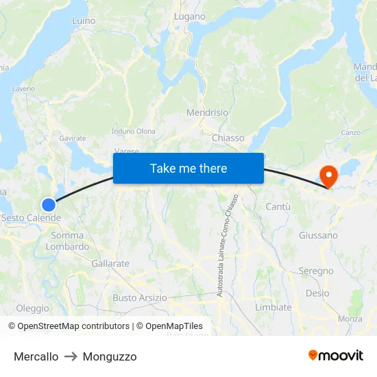 Mercallo to Monguzzo map