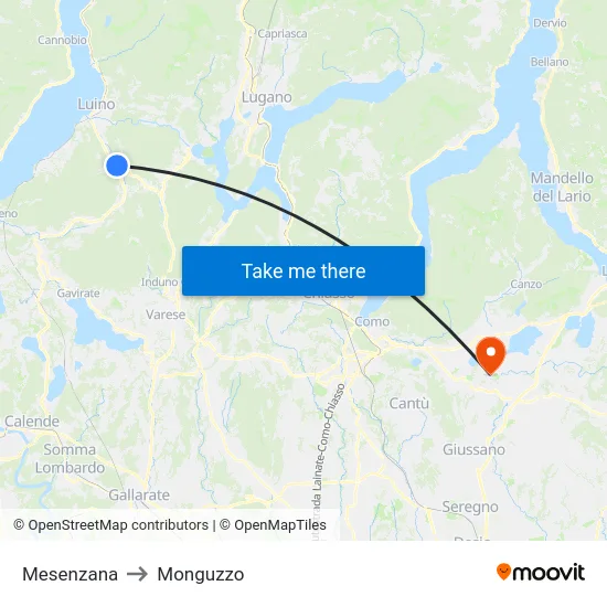 Mesenzana to Monguzzo map