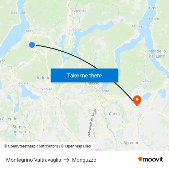 Montegrino Valtravaglia to Monguzzo map