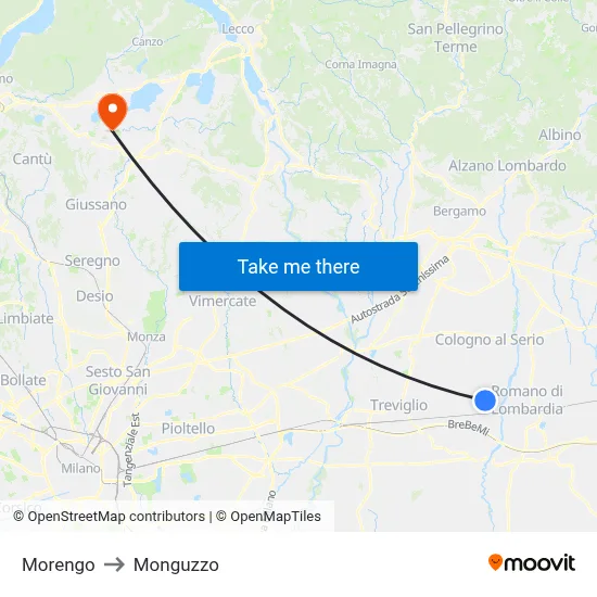 Morengo to Monguzzo map