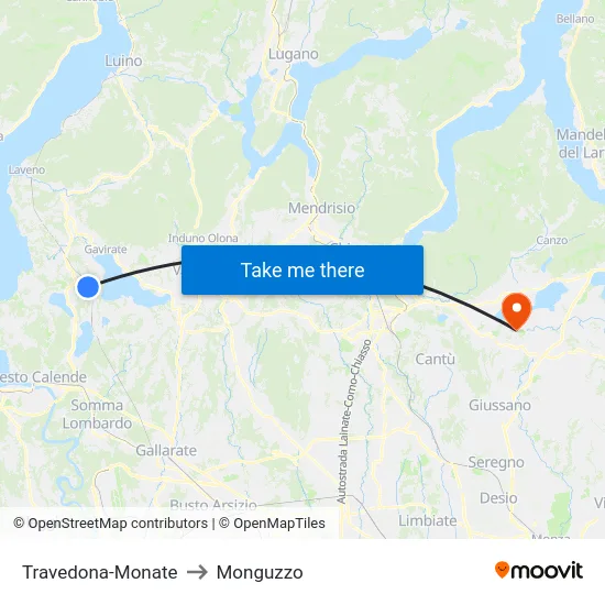 Travedona-Monate to Monguzzo map