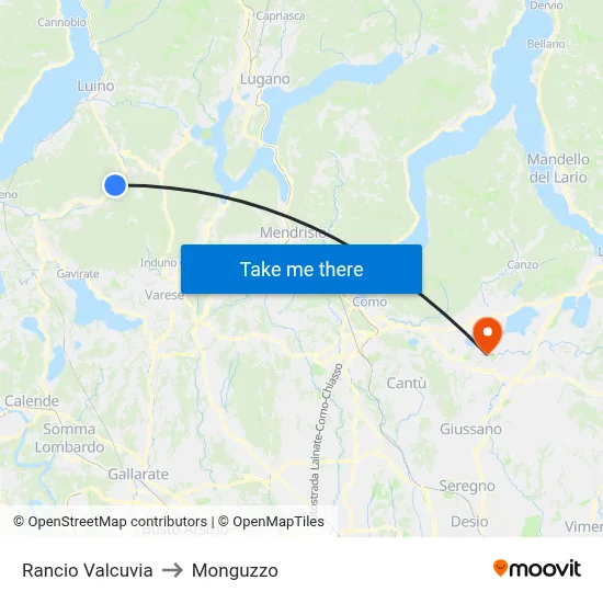 Rancio Valcuvia to Monguzzo map