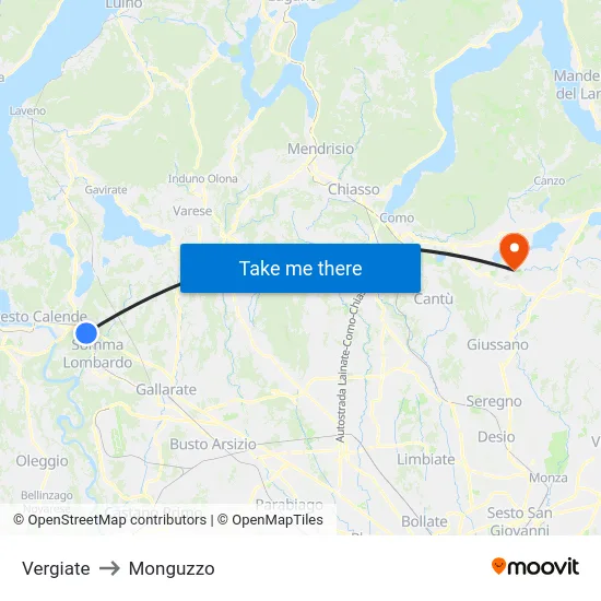 Vergiate to Monguzzo map