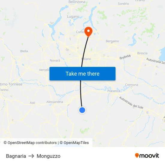 Bagnaria to Monguzzo map