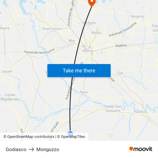 Godiasco to Monguzzo map
