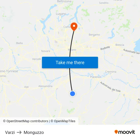 Varzi to Monguzzo map