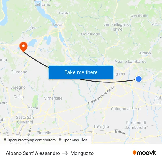 Albano Sant' Alessandro to Monguzzo map