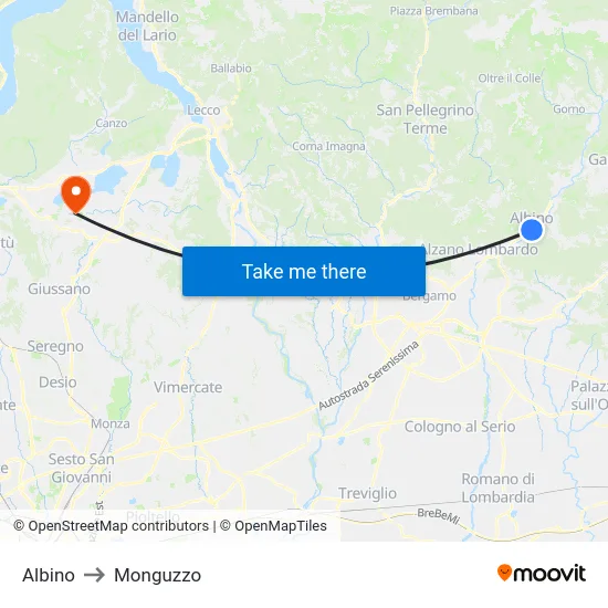 Albino to Monguzzo map