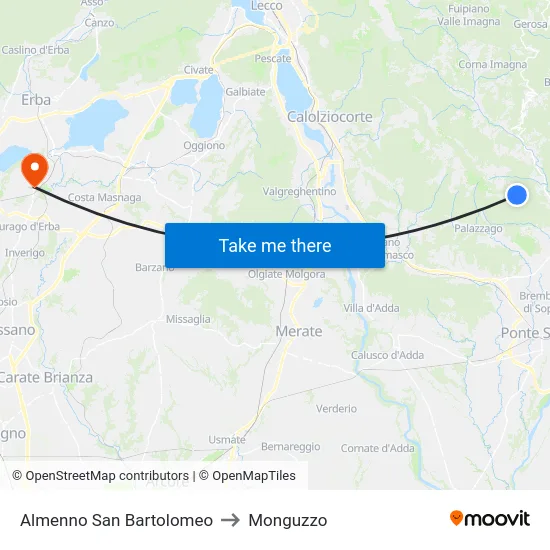 Almenno San Bartolomeo to Monguzzo map