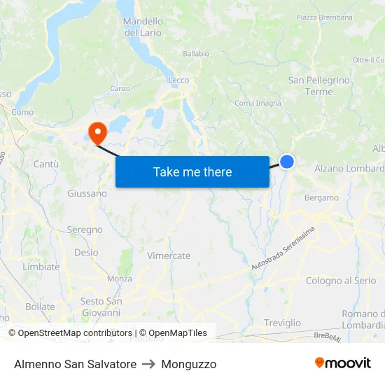 Almenno San Salvatore to Monguzzo map