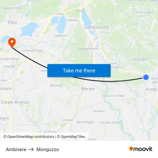 Ambivere to Monguzzo map