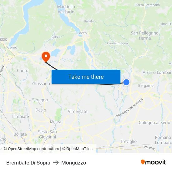 Brembate Di Sopra to Monguzzo map