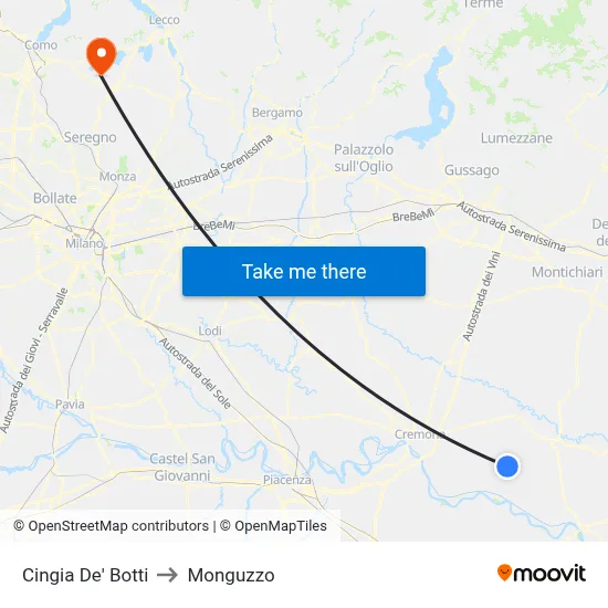 Cingia De' Botti to Monguzzo map