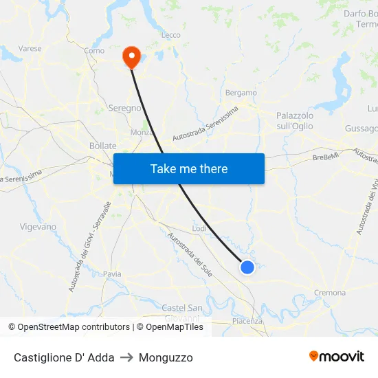 Castiglione D' Adda to Monguzzo map