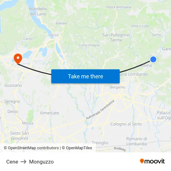 Cene to Monguzzo map