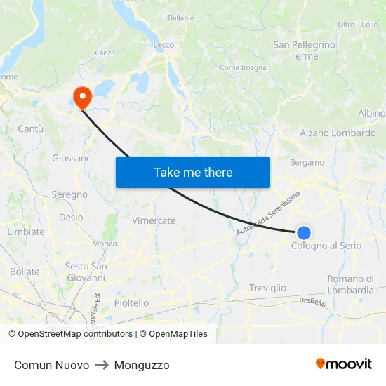Comun Nuovo to Monguzzo map