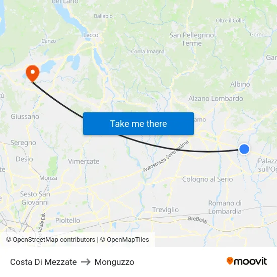 Costa di Mezzate to Monguzzo map