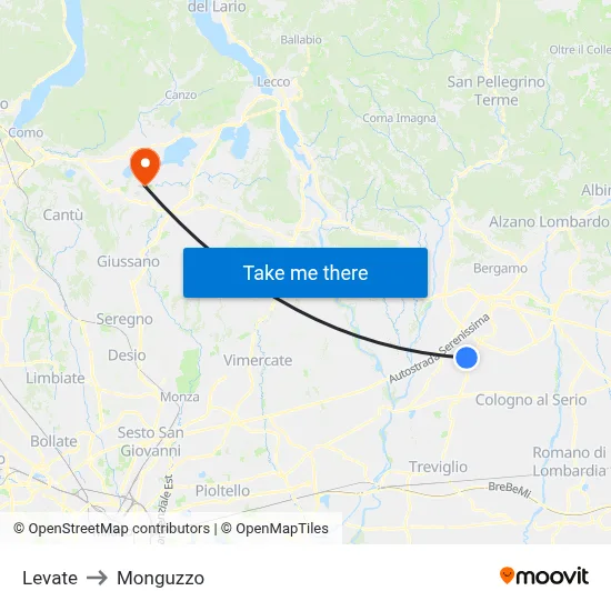 Levate to Monguzzo map