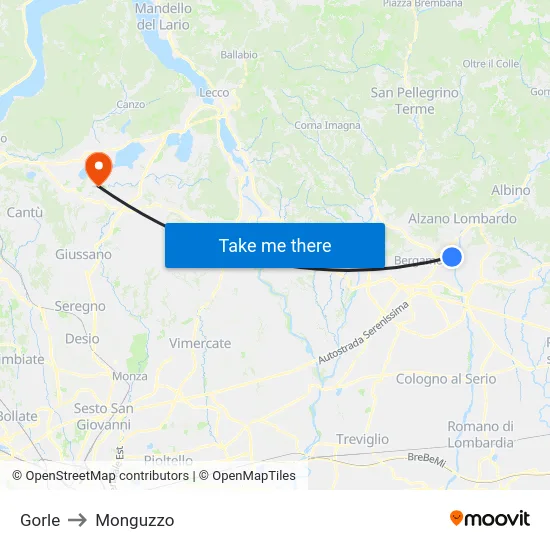 Gorle to Monguzzo map