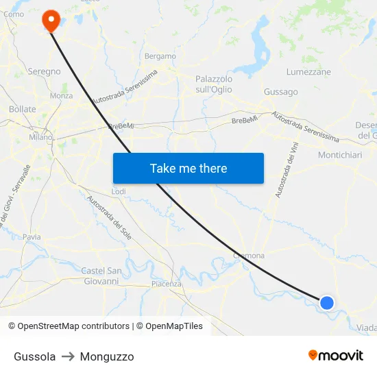 Gussola to Monguzzo map