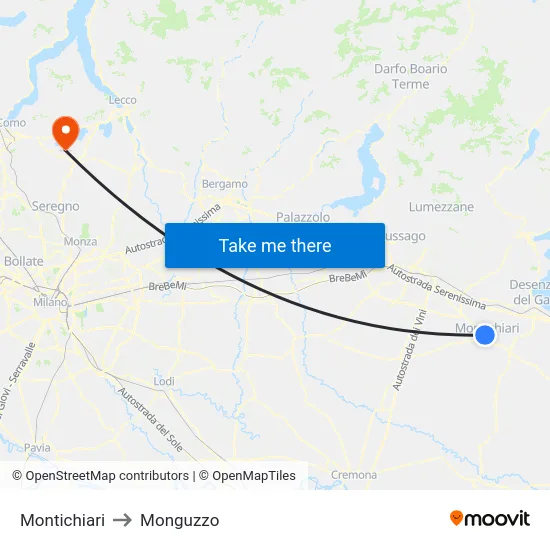 Montichiari to Monguzzo map
