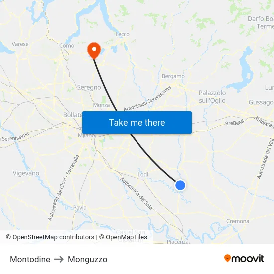 Montodine to Monguzzo map