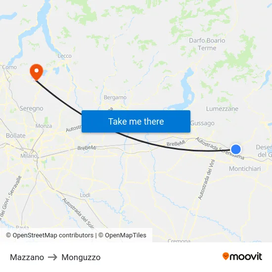 Mazzano to Monguzzo map