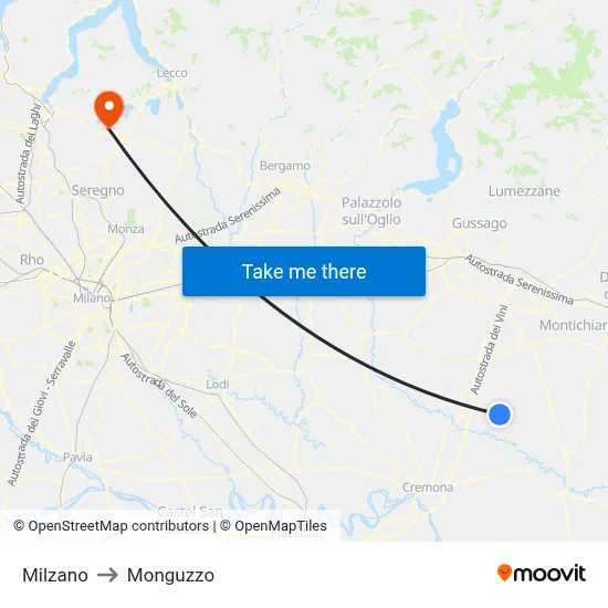 Milzano to Monguzzo map