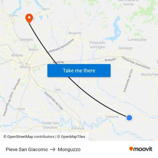 Pieve San Giacomo to Monguzzo map