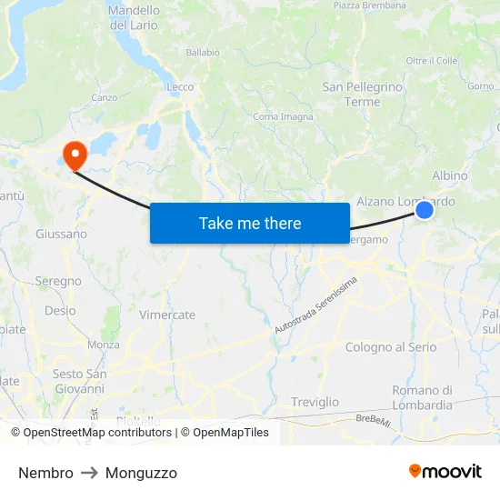 Nembro to Monguzzo map