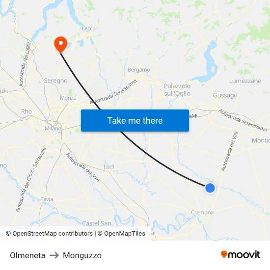 Olmeneta to Monguzzo map