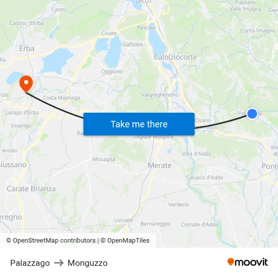 Palazzago to Monguzzo map