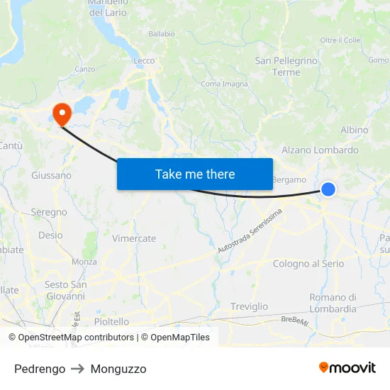 Pedrengo to Monguzzo map