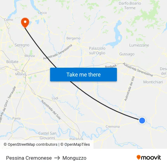Pessina Cremonese to Monguzzo map