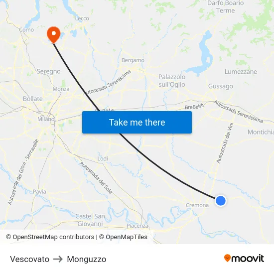 Vescovato to Monguzzo map